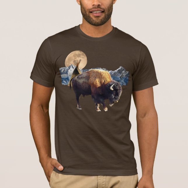 Buffalo, Måne & TeePee Wildlife Art T-Shirt (Framsida)