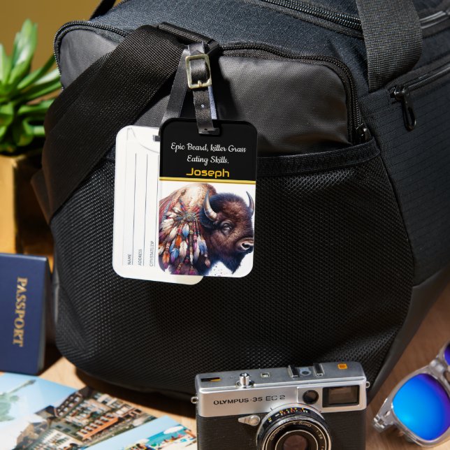 Buffalo med branta konstfjädrar bagagebricka (Framsida & Baksida)