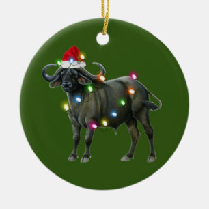 Buffalo med Hat Ljus jul Julgransprydnad Keramik