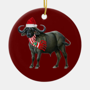 Buffalo med Hat Scaft jul Julgransprydnad Keramik