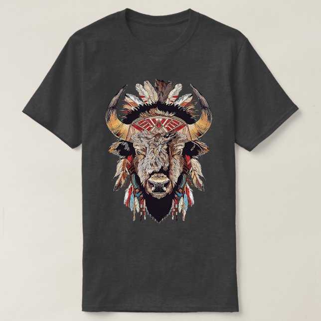 Buffalo Native American Headdress T Shirt (Design framsida)
