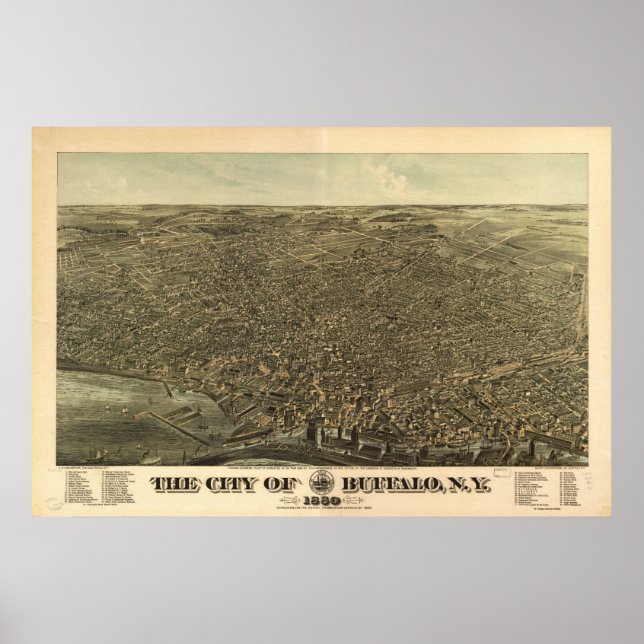 Buffalo New York 1880 Antique Panoramic Karta Poster (Framsidan)