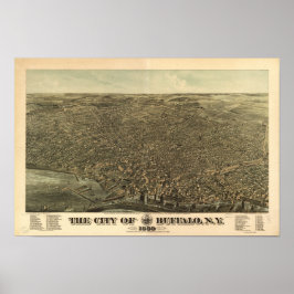 Buffalo New York 1880 Antique Panoramic Karta Poster