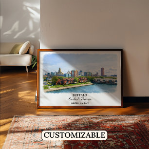 Buffalo New York Affisch, Akvarell, Anpassad Poster