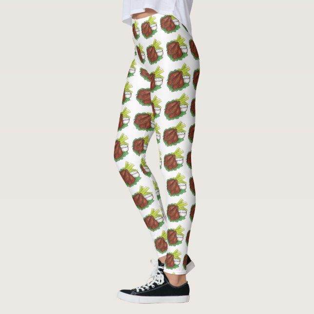 Buffalo New York BBQ Chicken Vingar Celery Foodie Leggings (Vänster)
