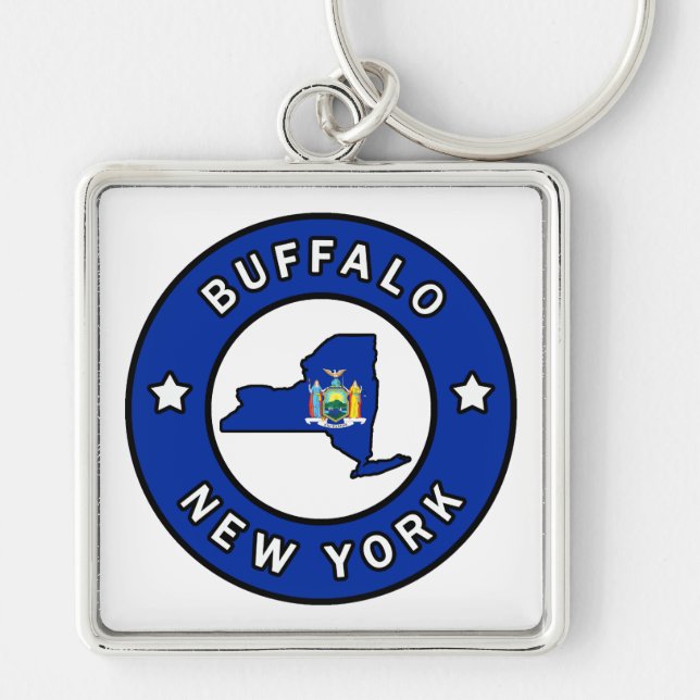 Buffalo New York Fyrkantig Silverfärgad Nyckelring (Framsidan)
