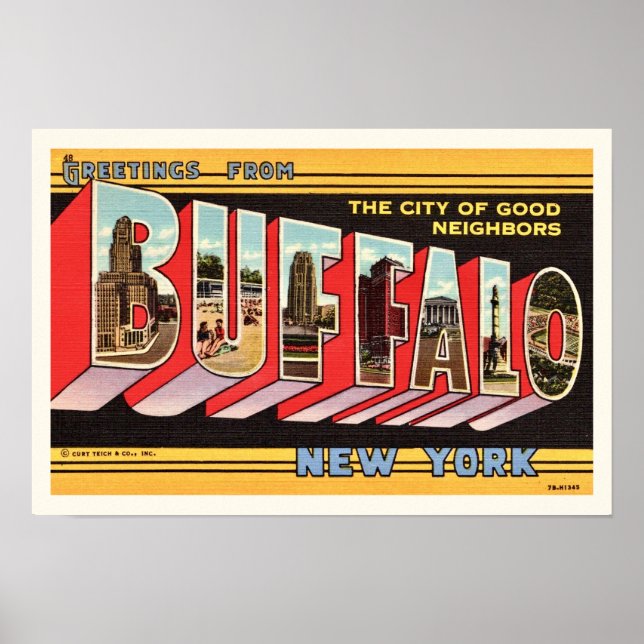 Buffalo New York Retro Hälsning Skriv ut Poster (Framsidan)