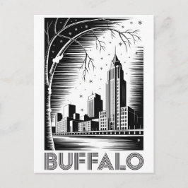 Buffalo New York Siluett Svart Vitt Träsnitt Helg Vykort