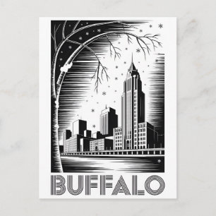 Buffalo New York Siluett Svart Vitt Träsnitt Helg Vykort
