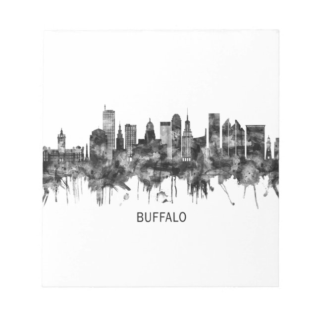 Buffalo New York Skyline BW Anteckningsblock (Framsida)