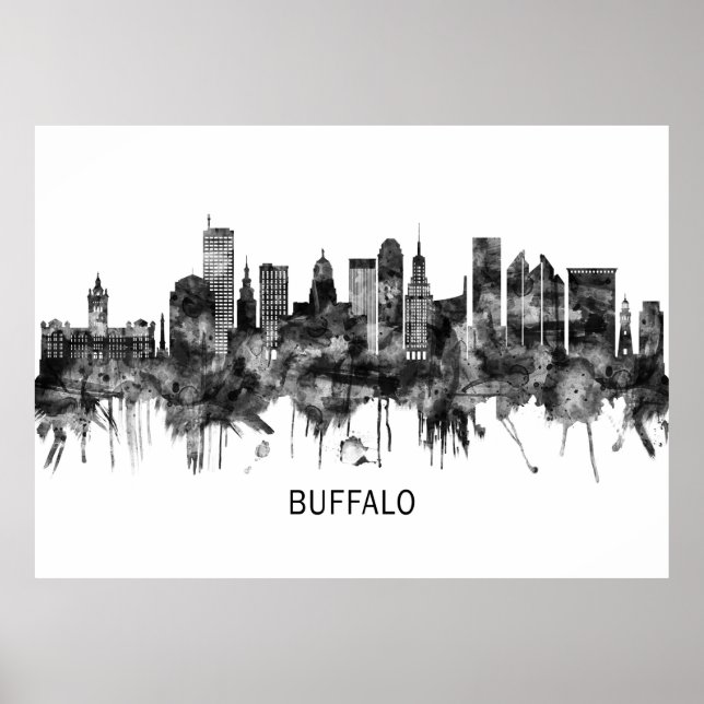 Buffalo New York Skyline BW Poster (Framsidan)