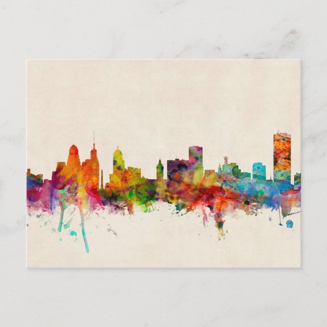 Buffalo New York Skyline Cityscape Vykort (Framsida)