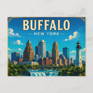 🌊 Buffalo New York Stadssiluett Och Strandpromena Vykort