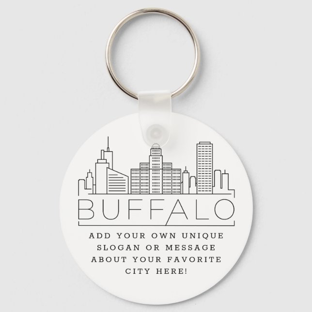 Buffalo, New York Stylized Skyline | Anpassningsba Nyckelring (Framsida)
