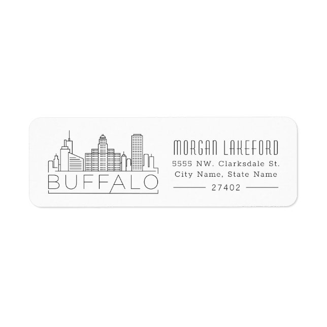 Buffalo, New York Stylized Skyline | Returadress Etikett (Framsidan)