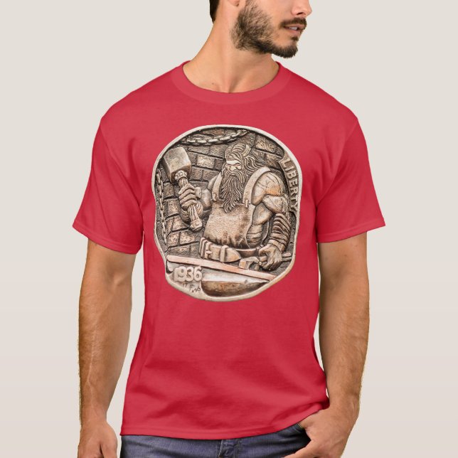 Buffalo Nickel Hobo Coin Viking Blacksmith Forge T Shirt (Framsida)