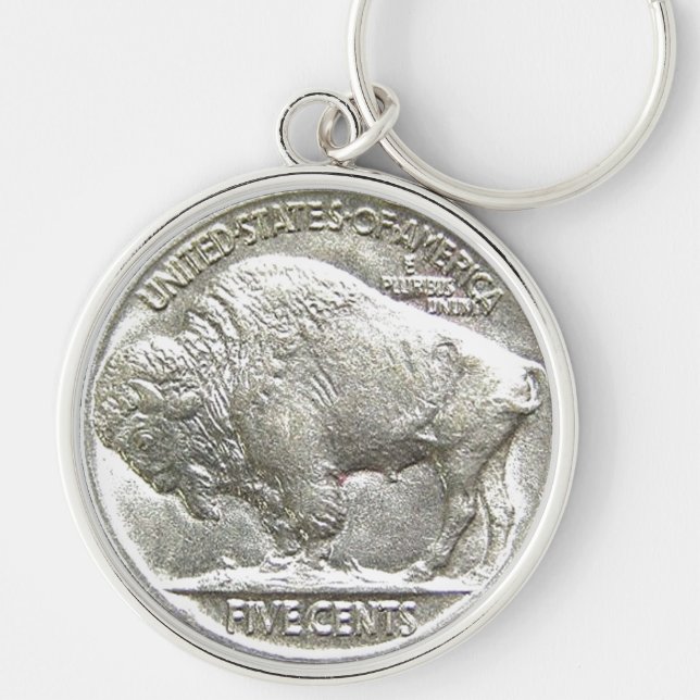 BUFFALO NICKEL RUND SILVERFÄRGAD NYCKELRING (Framsidan)
