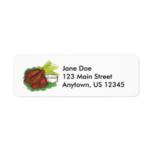 Buffalo NY BBQ Chicken Vinge Vingar Celery-etikett Returadress Etikett