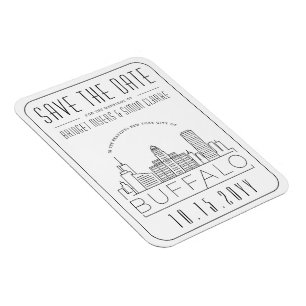 Buffalo NY Bröllop Stylized Skyline Spara datum Magnet