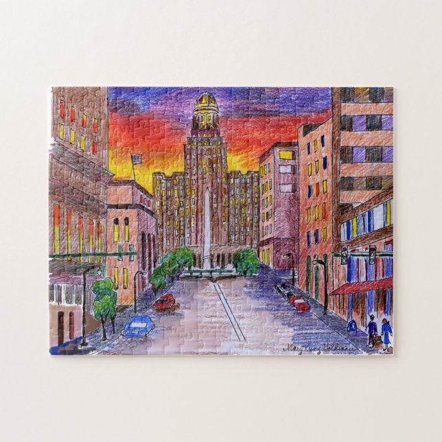 Buffalo NY City Hall Mary Kunz Goldman Art Pussel (Horisontell)