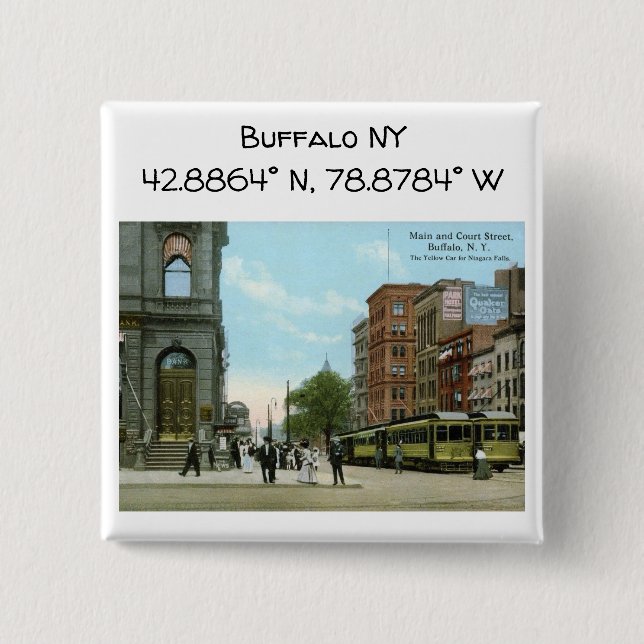 Buffalo NY Karta samordnar Vintage Stil Knapp (Framsida)