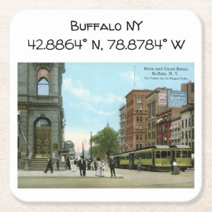 Buffalo NY Karta samordnar Vintage Stil Underlägg Papper Kvadrat
