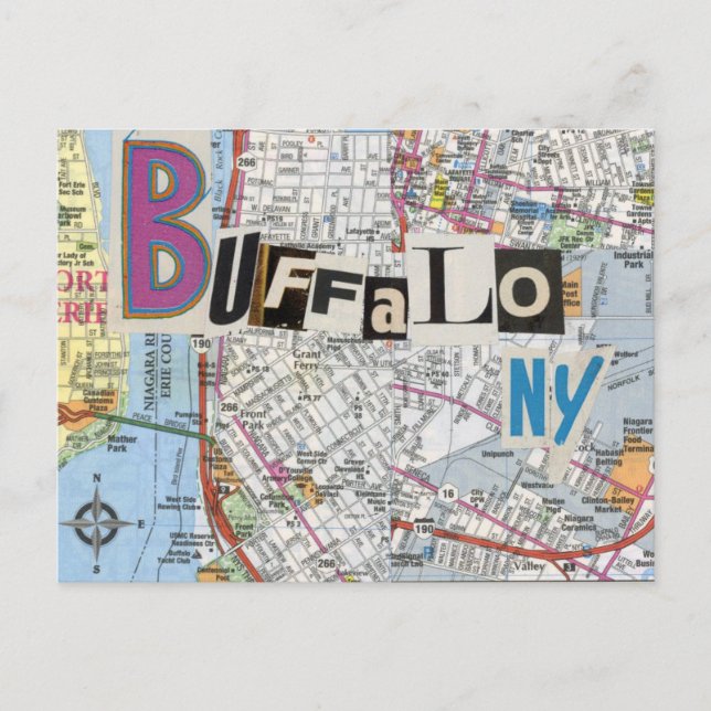 Buffalo NY Kartor Collage vycard 37 Vykort (Framsida)