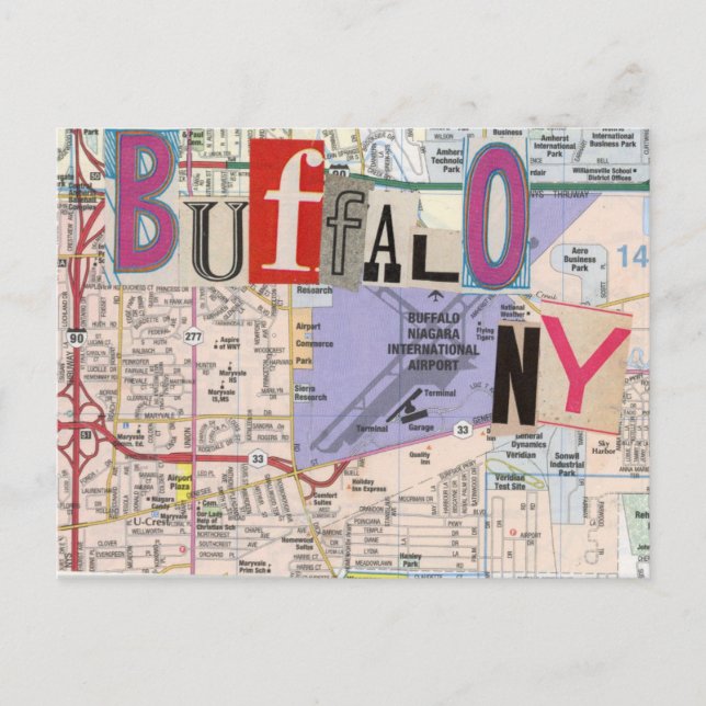 Buffalo NY Kartor Collage vycard 38 Vykort (Framsida)