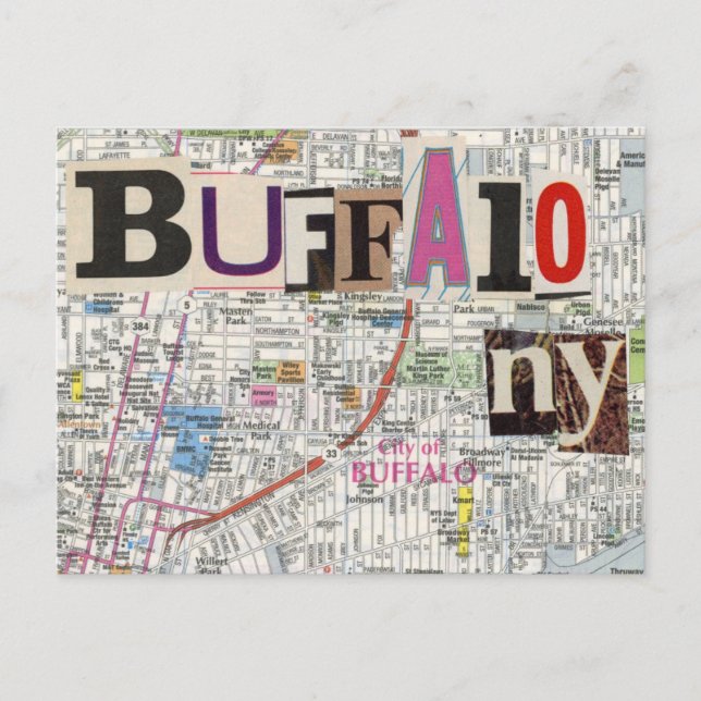 Buffalo NY Kartor Collage Vykort (Framsida)