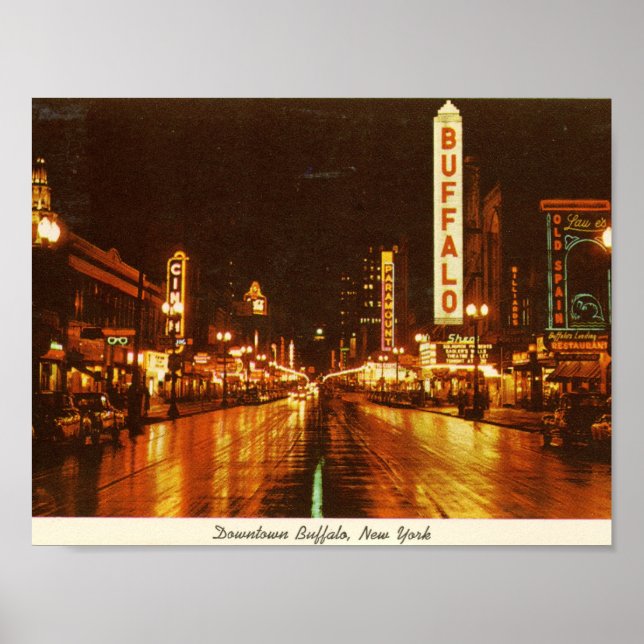 Buffalo NY på Nattens Vintage Poster (Framsidan)