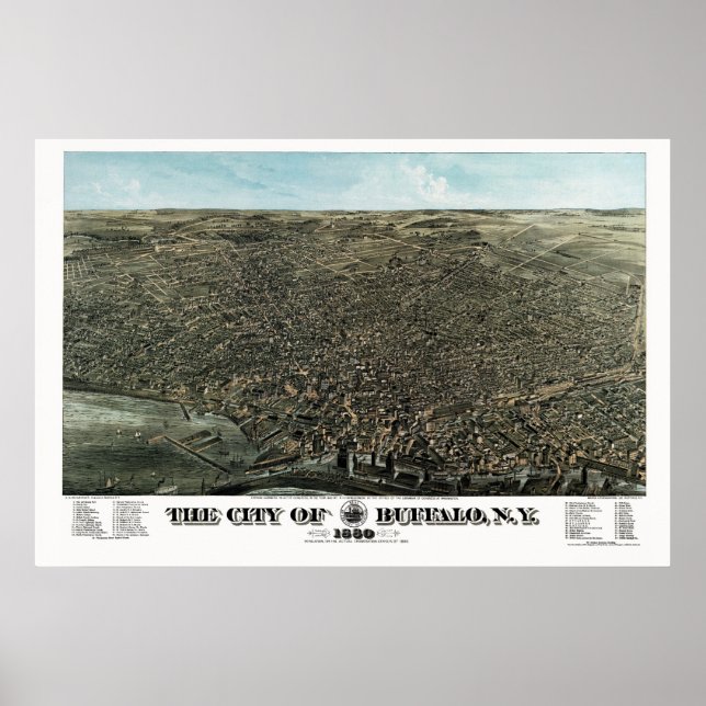 Buffalo, NY Panoramic Karta - 1880 Poster (Framsidan)