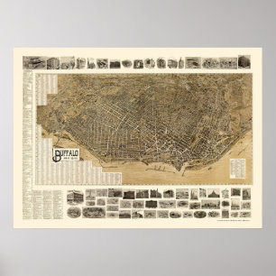 Buffalo, NY Panoramic Karta - 1902 Poster
