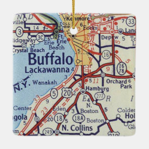 Buffalo NY Vintage Karta Julgransprydnad Keramik
