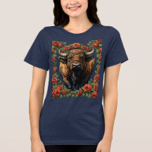 Buffalo omringad av Röd ros