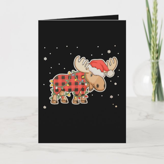 Buffalo Plaid Älg Tomte Hatt Julgran Ljuskedja Kort (Framsida)