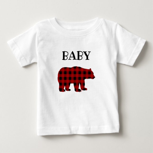 Buffalo Plaid Baby Bear T-Shirt (Framsida)