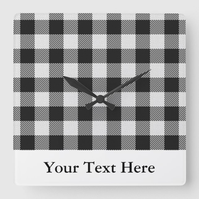 Buffalo Plaid Black White, Personlig Fyrkantig Klocka (Framsida)