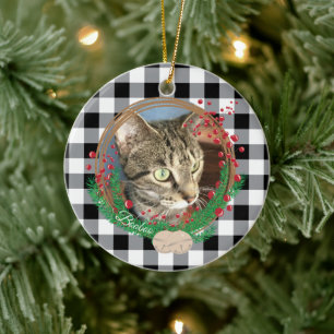 Buffalo Plaid Cat Foto Ornament med utandning