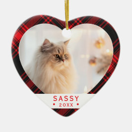 Buffalo Plaid Cat Lover Photo Heart Ornament