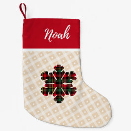 Buffalo plaid check script christmas namn rustic liten julstrumpa