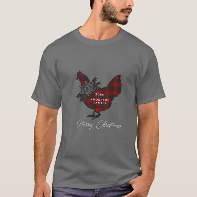 Buffalo plaid Chicken Monogram Helgdag T Shirt (Framsida)