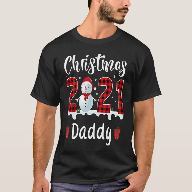 Buffalo Plaid Christmas 2021 Daddy Snowman T Shirt (Framsida)