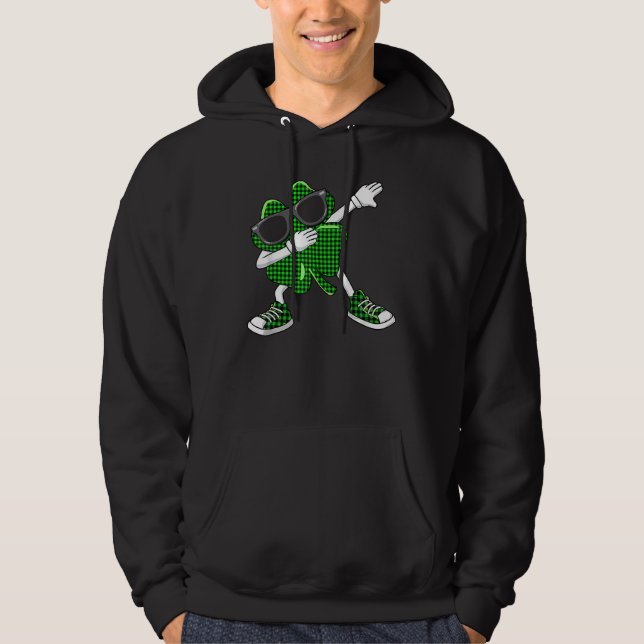 Buffalo Plaid Dabbing Shamrock Irish Ireland St Pa Hoodie (Framsida)