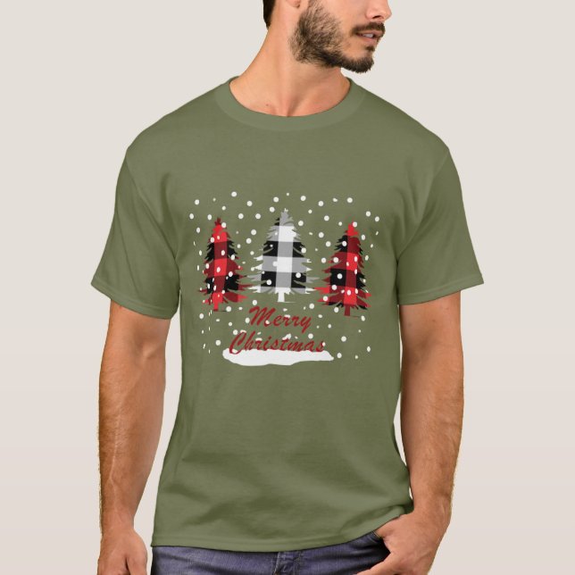 Buffalo Plaid-dekorerade julgranar av tall T Shirt (Framsida)