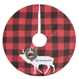 Buffalo Plaid Elk Silhouette Anpassat namn Julgransmatta Borstad Polyester