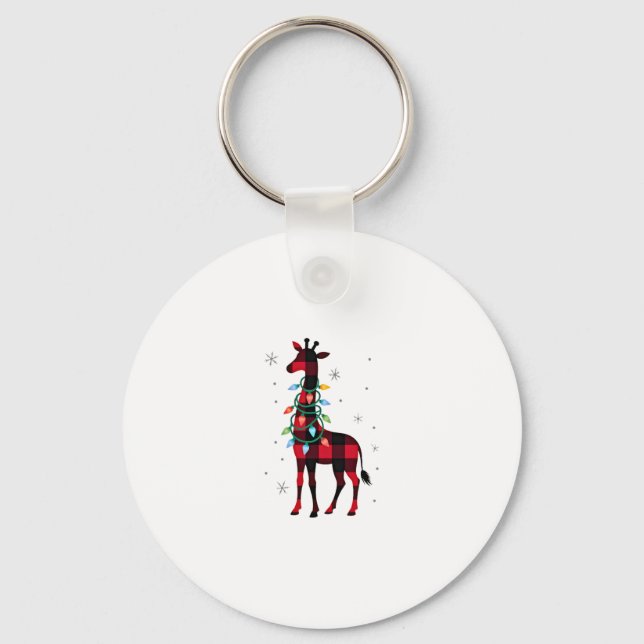 Buffalo Plaid Family Matching Giraffe Christmas Pa Nyckelring (Framsida)