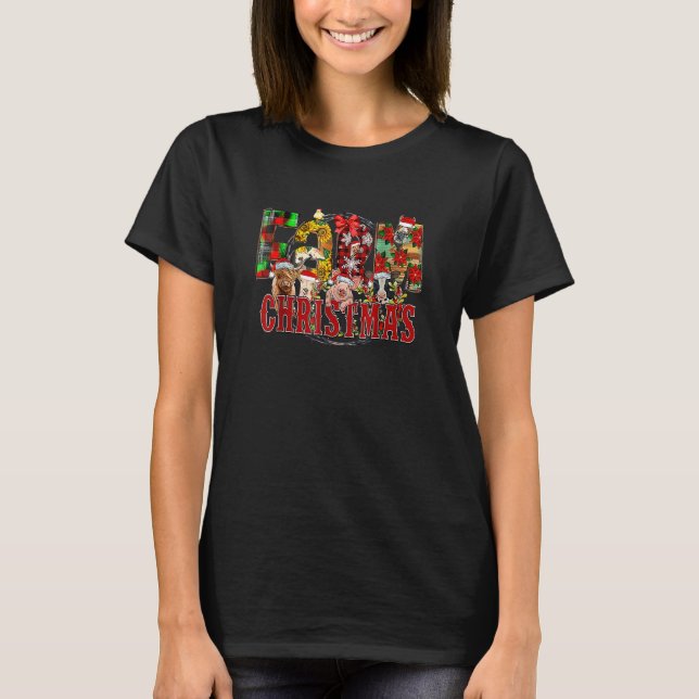 Buffalo Plaid Farm Christmas Farm Animals Cow Pig  T Shirt (Framsida)