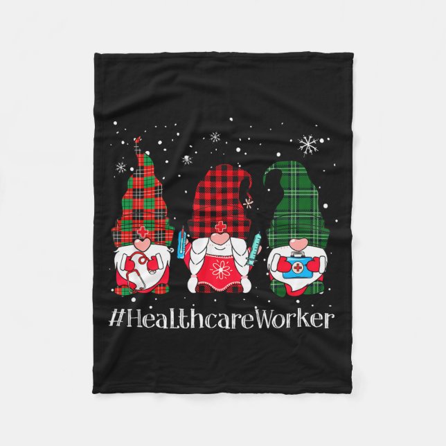 Buffalo Plaid Gnome Healthcare Worker Nurse Christ Fleecefilt (Framsidan)
