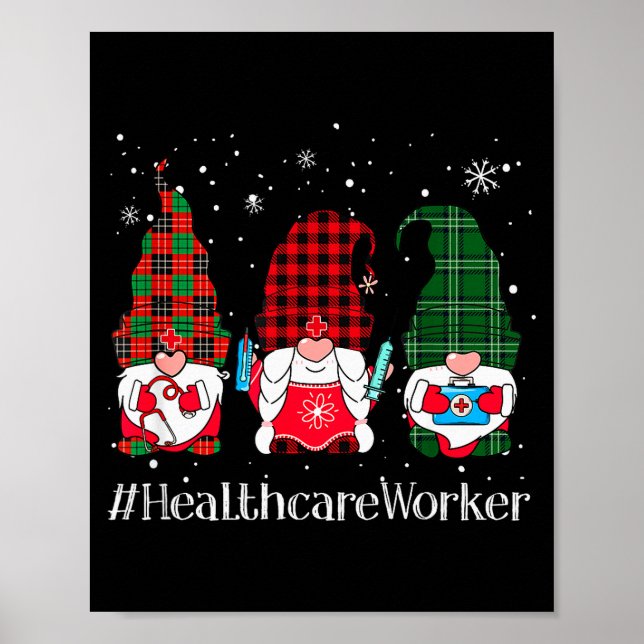 Buffalo Plaid Gnome Healthcare Worker Nurse Christ Poster (Framsidan)
