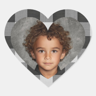 Buffalo Plaid Heart Photo Sticker Custom Picture   Hjärtformat Klistermärke